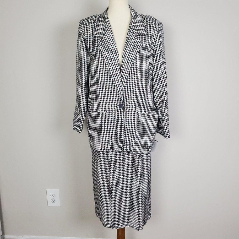 Vintage Houndstooth Multi-Colors Skirt Suits Size